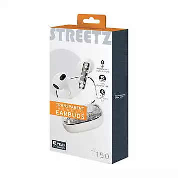 Streetz Transparent Wireless Earbuds - White | Kaleidoscope