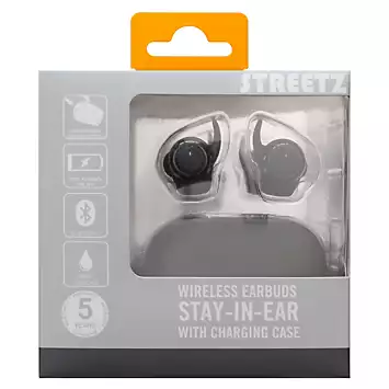 Streetz True Wireless Stereo Stay-In-Ear Sports Earbuds With Charging Case - Black | Kaleidoscope