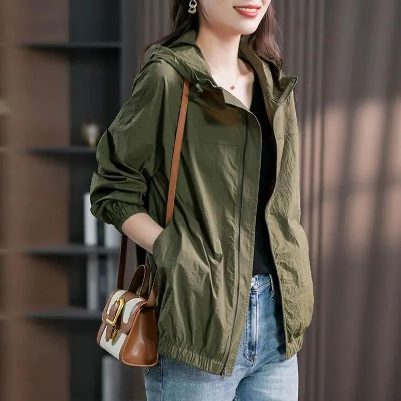 Summer hooded lightweight short jacket for women