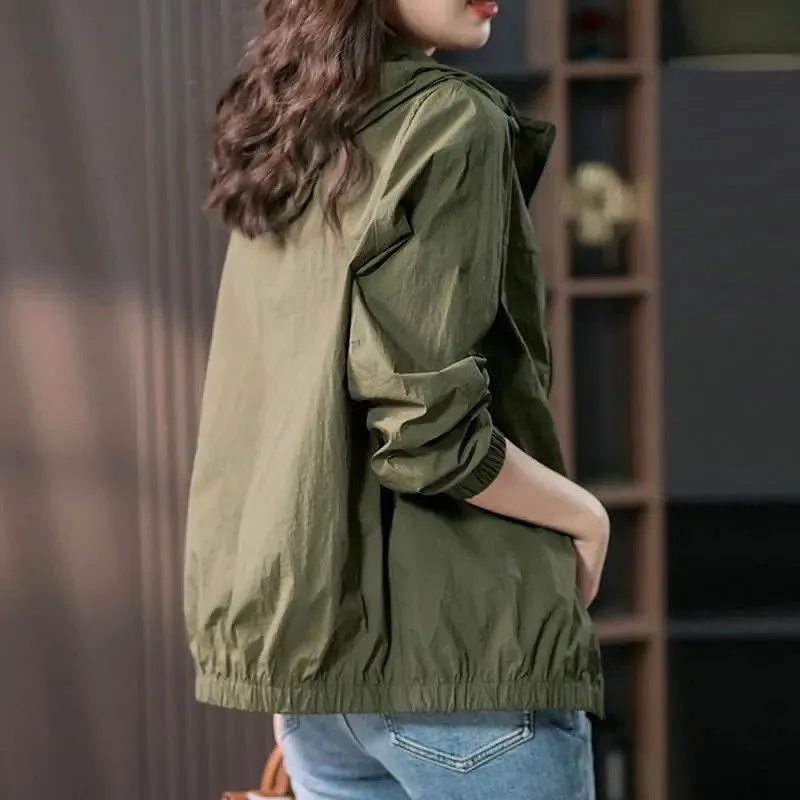 Summer hooded lightweight short jacket for women