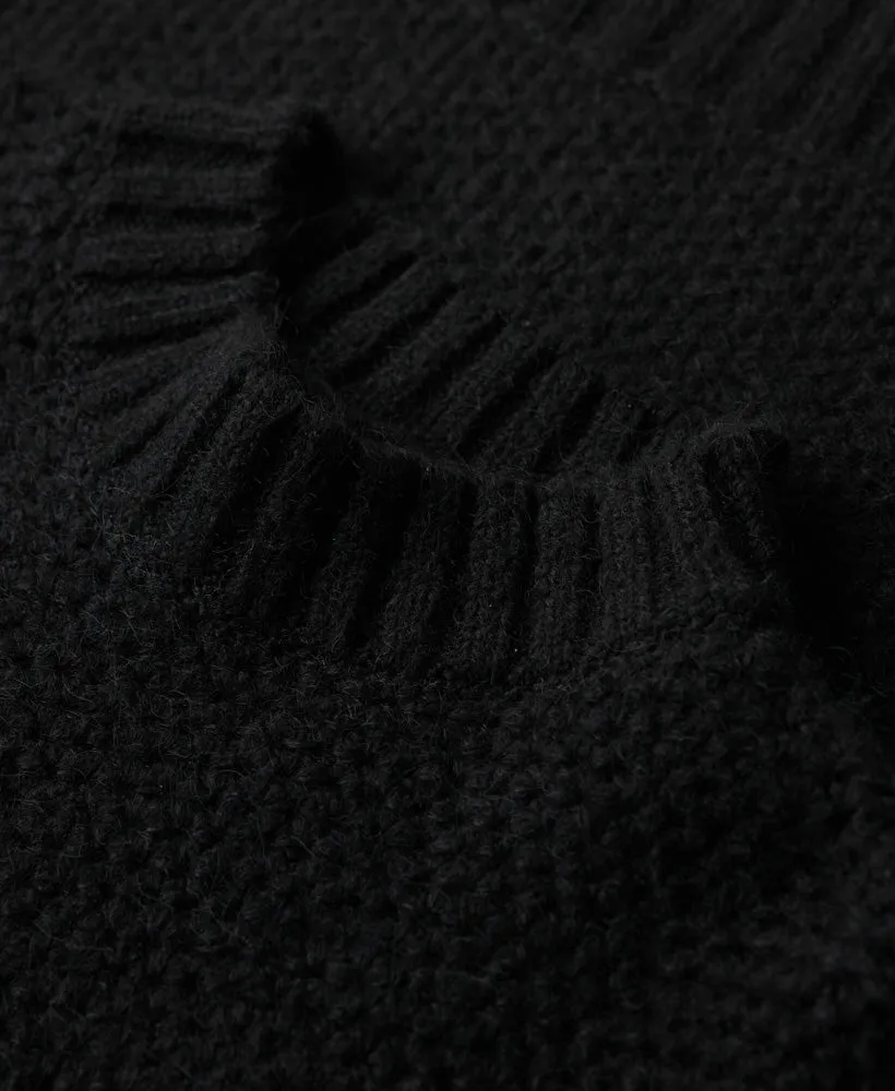 Textured Knit Crew Dress | Black