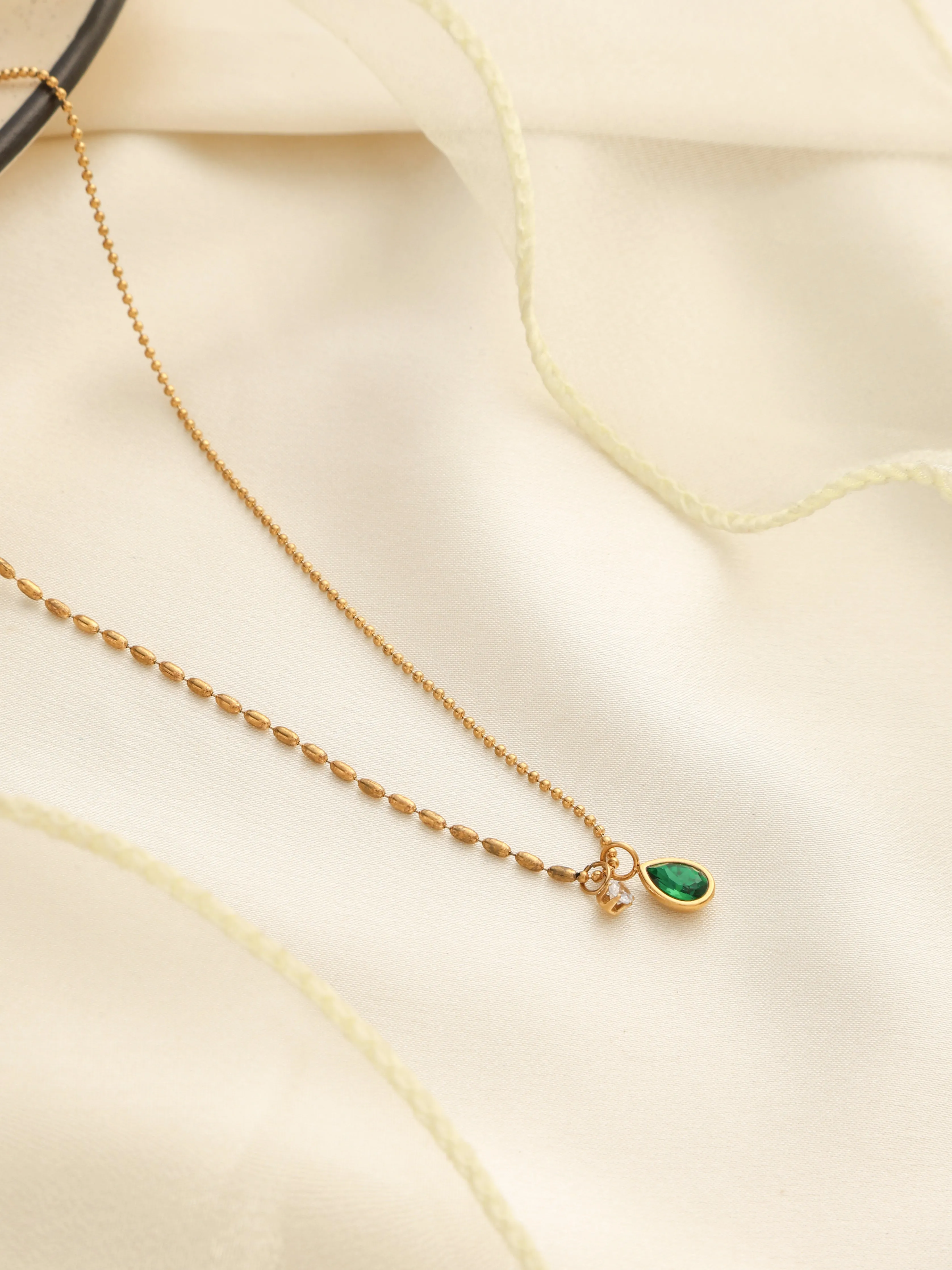 Tiny Oval Emerald Necklace