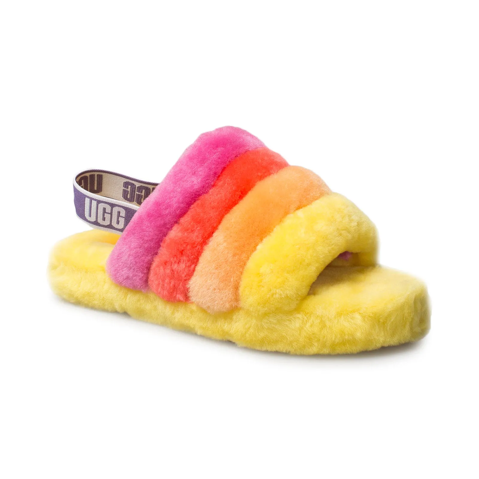 UGG Fluff Yeah Slide Yellow Rainbow Sandals - Youth