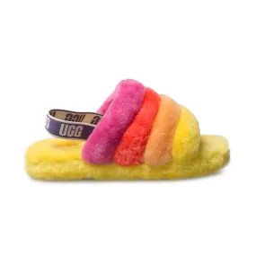 UGG Fluff Yeah Slide Yellow Rainbow Sandals - Youth