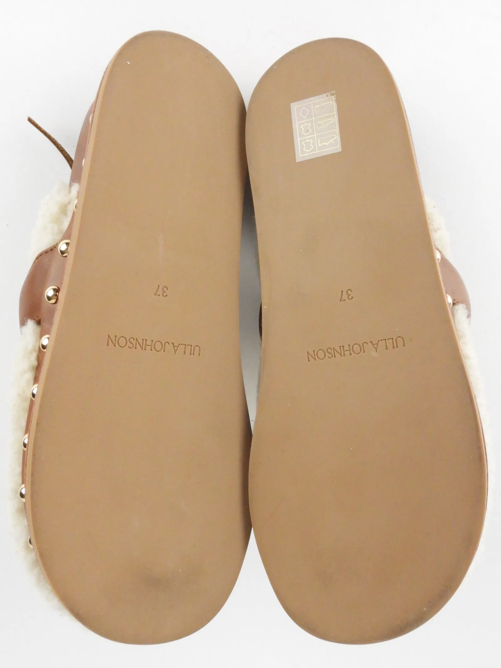 Ulla Johnson Brown Leather and Shearling Studded Platform Mule Slippers - 37