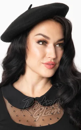 Unique Vintage Mon Amour Beret in Black