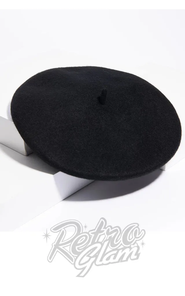 Unique Vintage Mon Amour Beret in Black