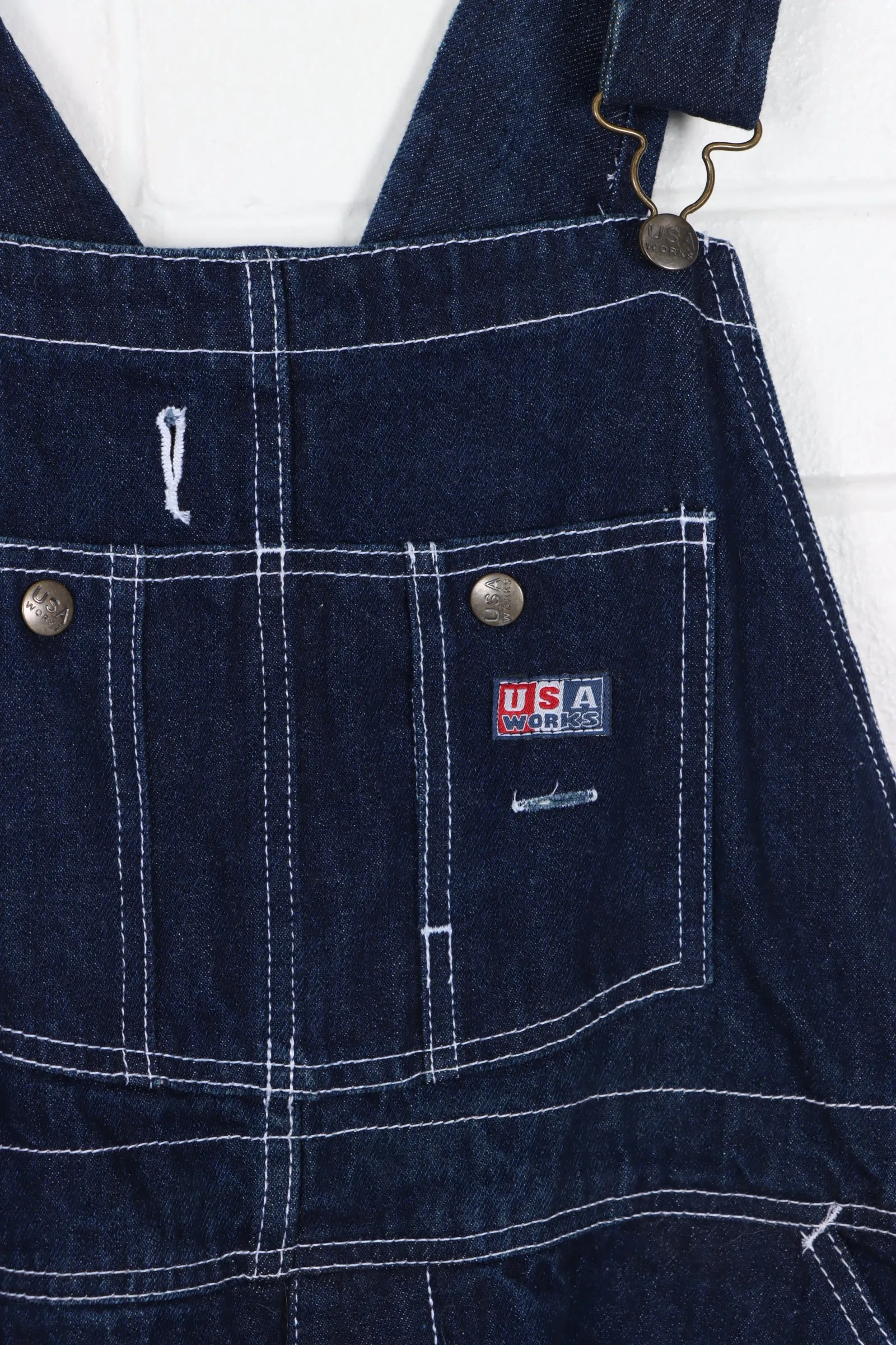 USA WORKS Contrast Stitching Denim Carpenter Overalls (M)