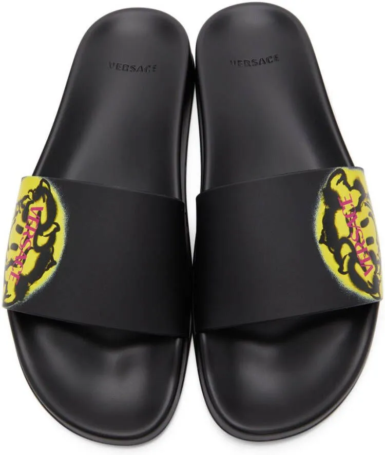 Versace Black Smiling Medusa Slip-On Sandals