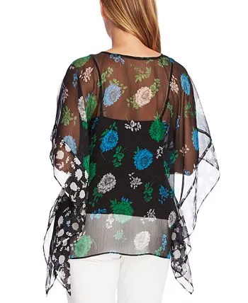 Vince Camuto Women's Floral Lagoon Poncho Top Black Size X-Large