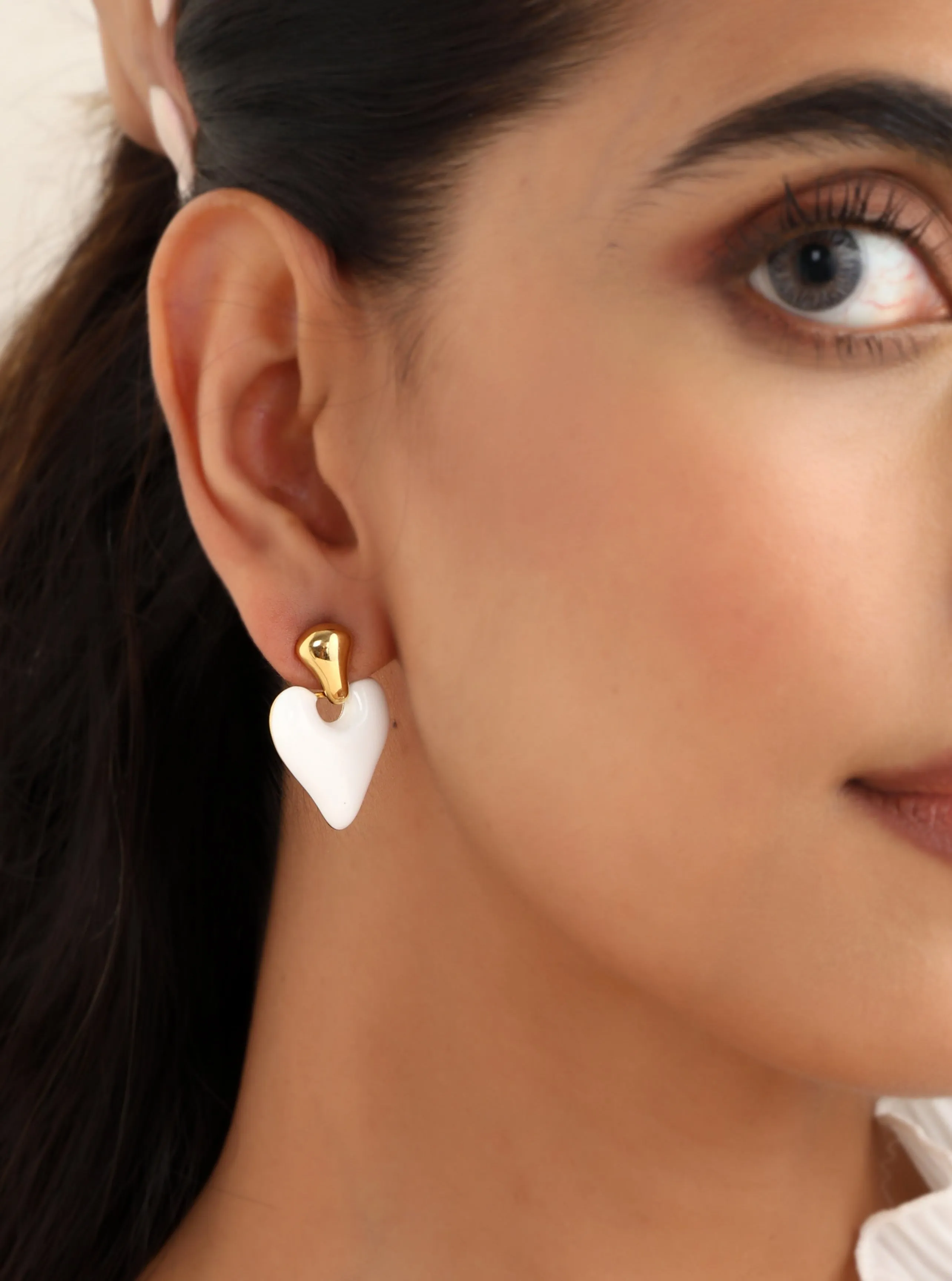 White Enamel Heart Earrings