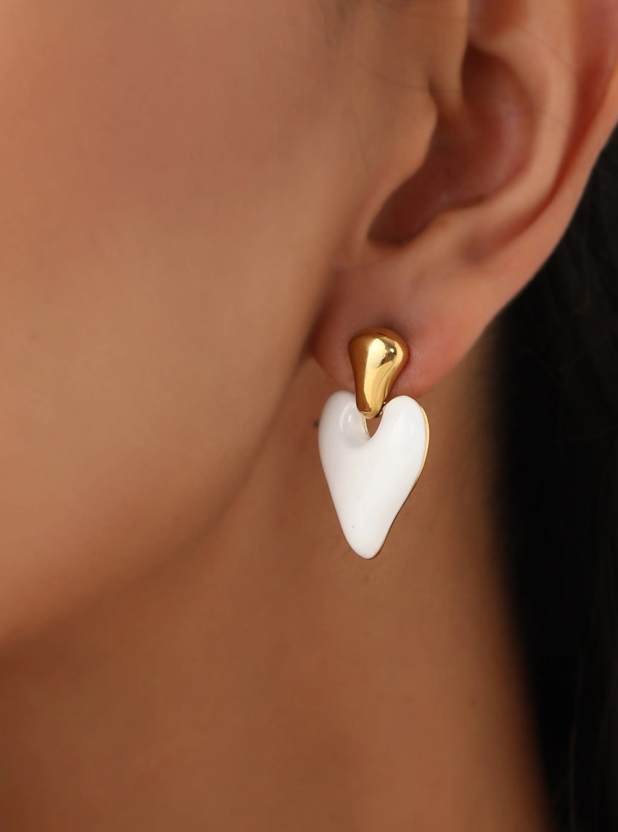 White Enamel Heart Earrings