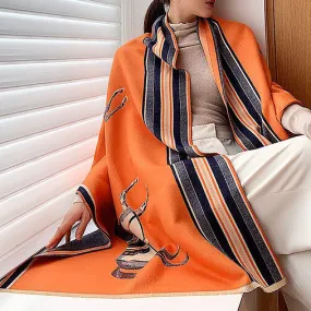 Women Cashmere Warm Pashmina Orange Horse Scarves Luxury Brand Look Winter Scarf Shawls Wrap