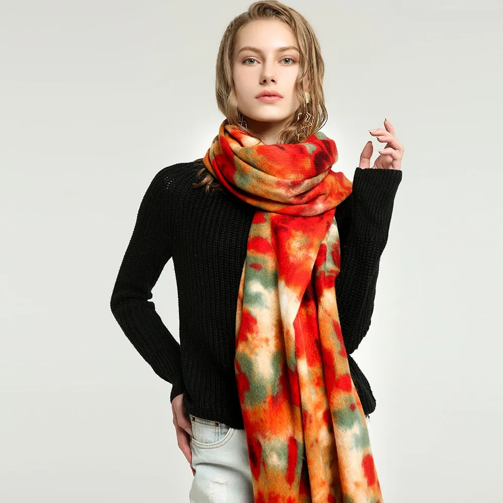 Women's Cashmere Water Color Printed Soft Wrap Pashmina Shawl