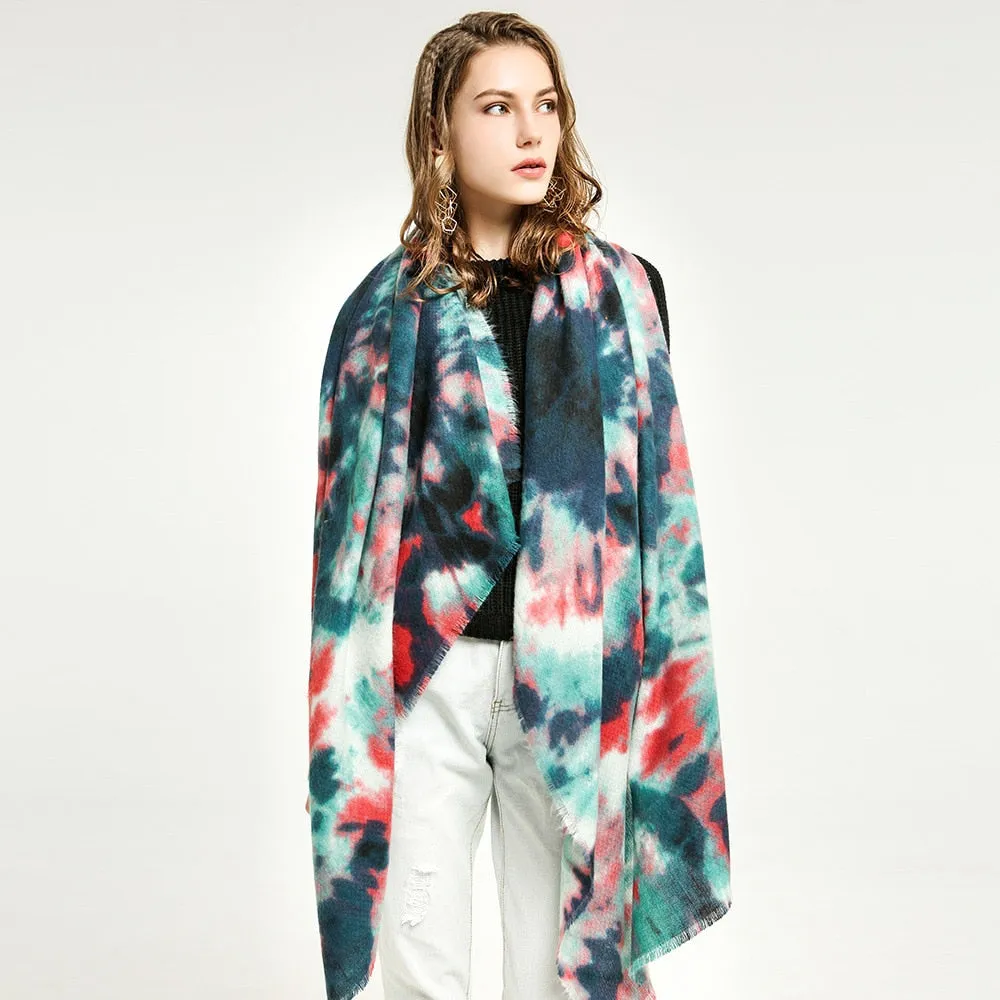 Women's Cashmere Water Color Printed Soft Wrap Pashmina Shawl