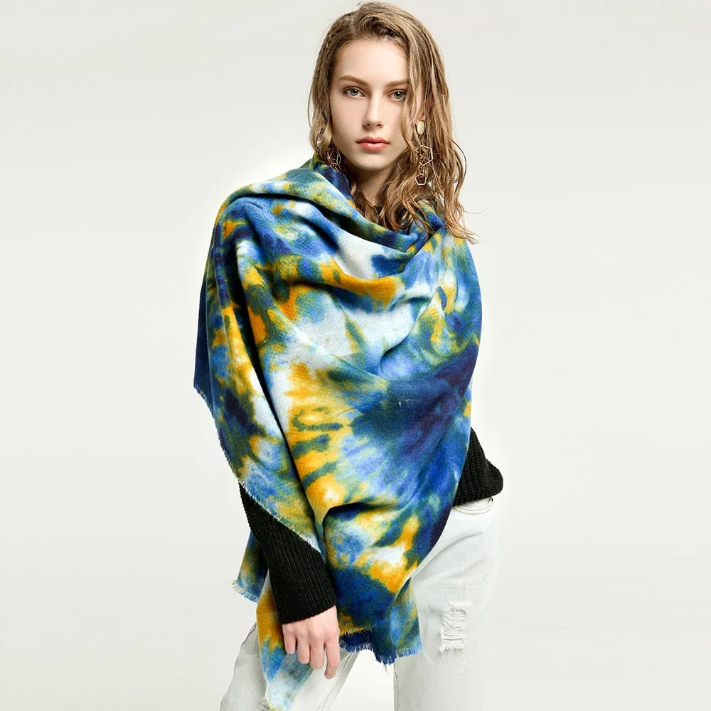 Women's Cashmere Water Color Printed Soft Wrap Pashmina Shawl