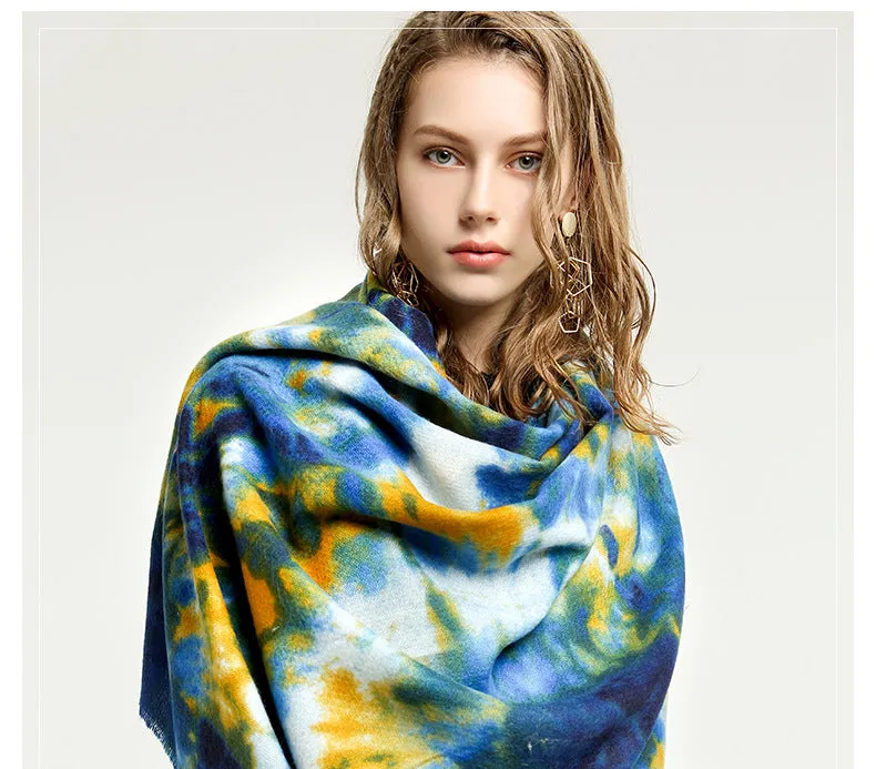 Women's Cashmere Water Color Printed Soft Wrap Pashmina Shawl