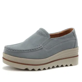 Women's Casual Light Steel Blue Round Toe Slip-on Flat Platform Shoes