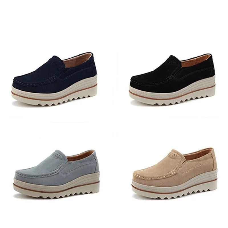 Women's Casual Light Steel Blue Round Toe Slip-on Flat Platform Shoes