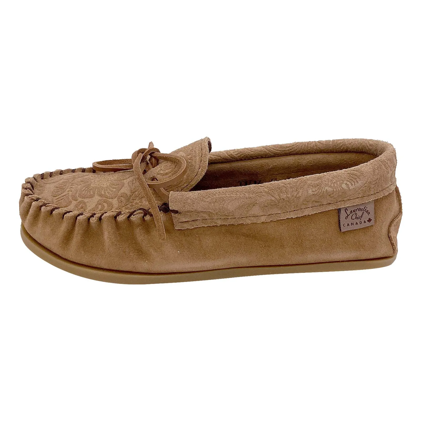 Women's Crepe Sole Floral Embossed Suede Moccasins