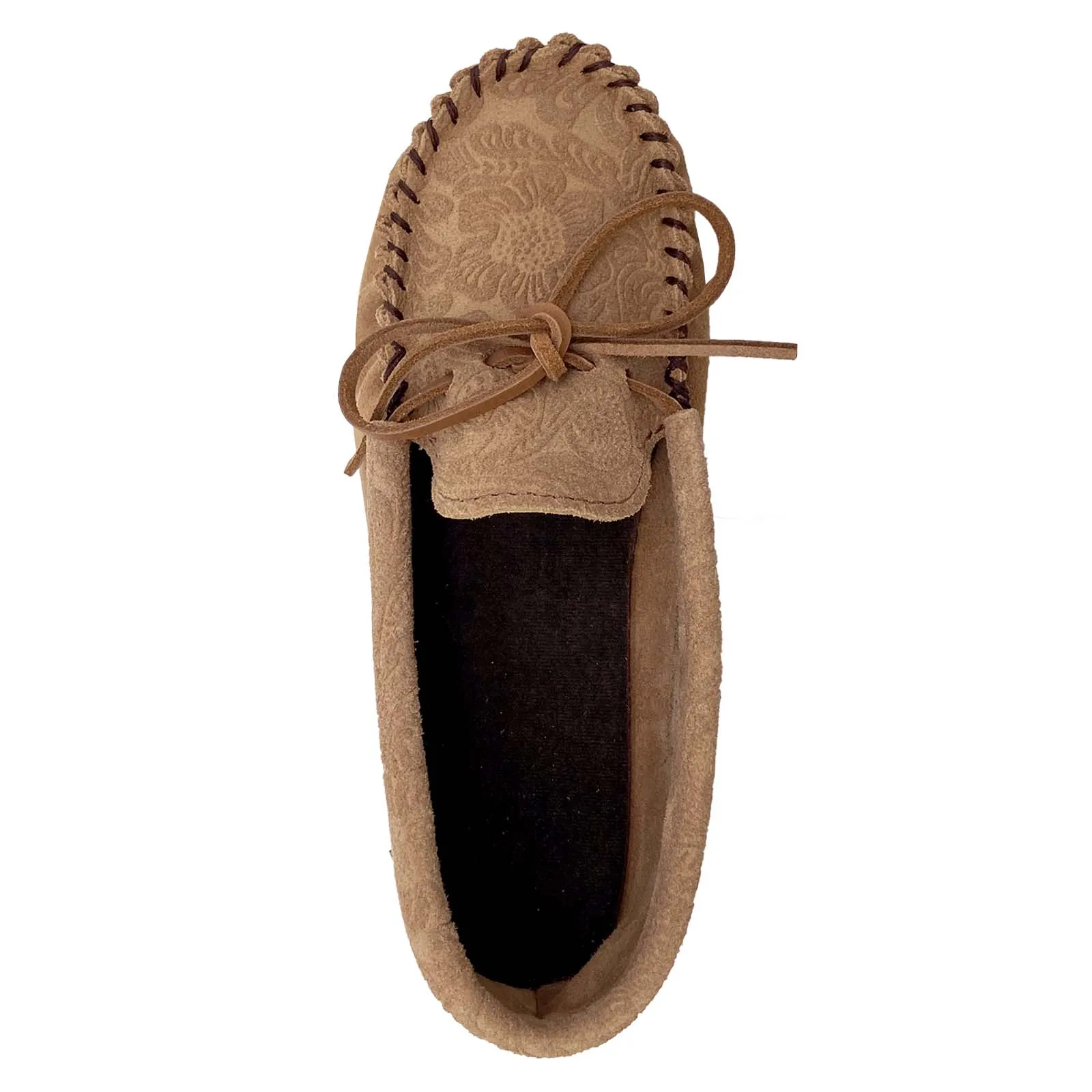 Women's Crepe Sole Floral Embossed Suede Moccasins