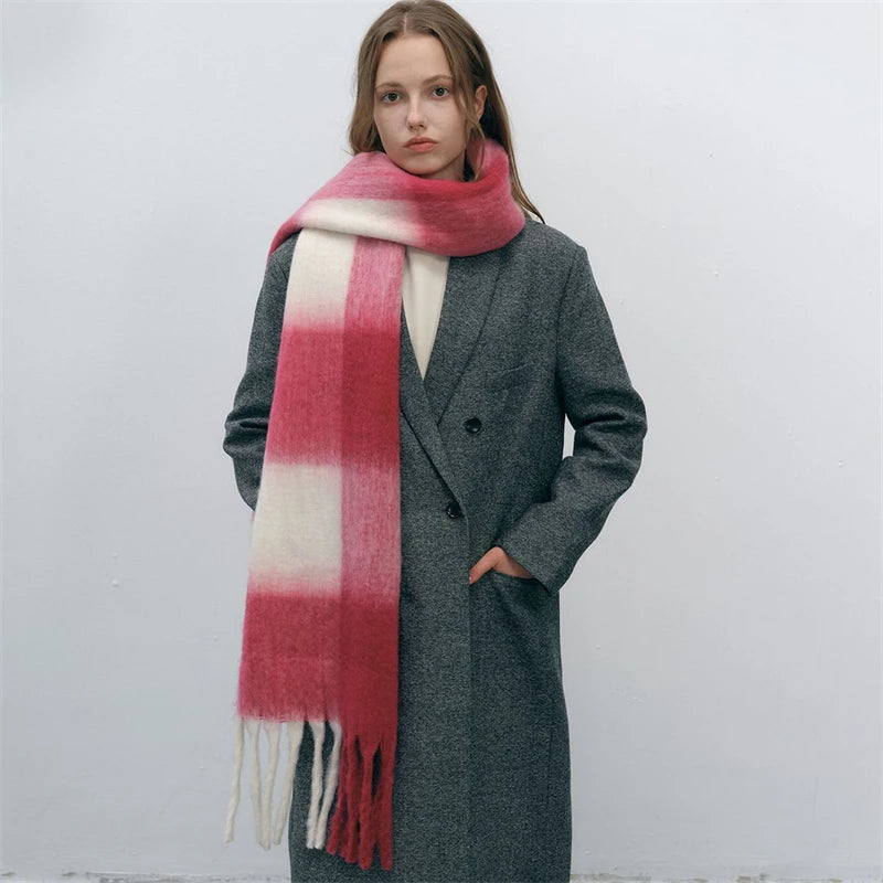 Women's Fashion Winter Warm Cashmere Plaid Tassel Wrap Shawl