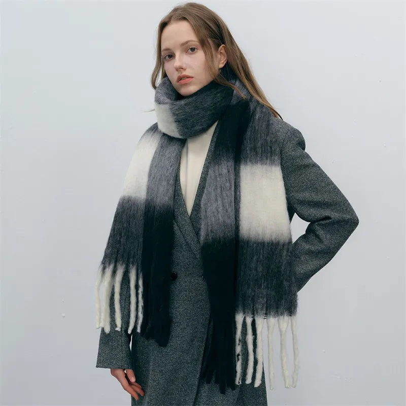 Women's Fashion Winter Warm Cashmere Plaid Tassel Wrap Shawl