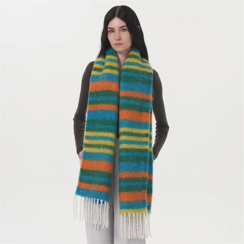 Women's Fashion Winter Warm Cashmere Plaid Tassel Wrap Shawl