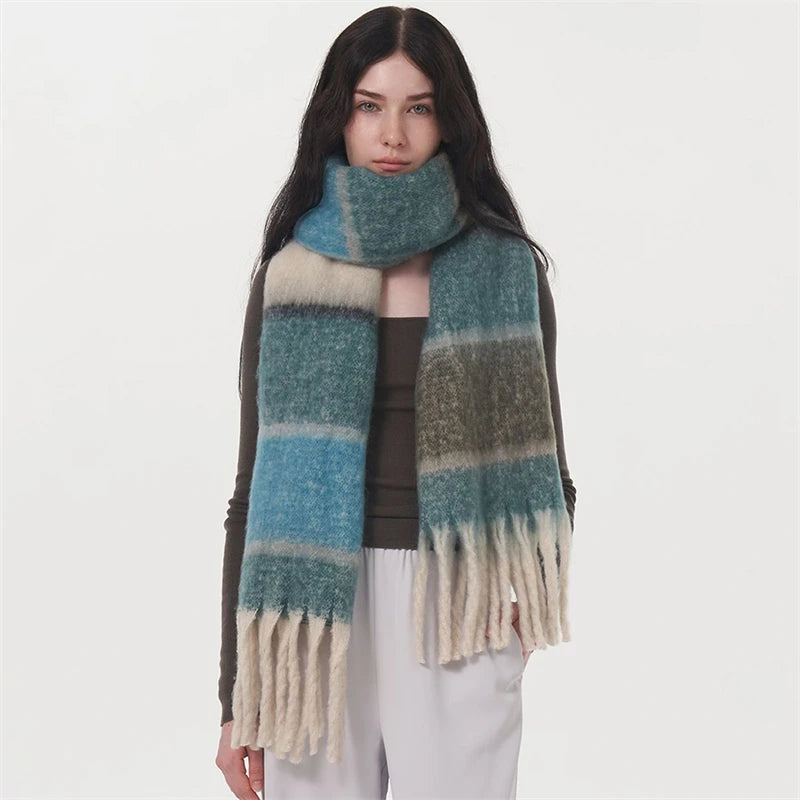 Women's Fashion Winter Warm Cashmere Plaid Tassel Wrap Shawl