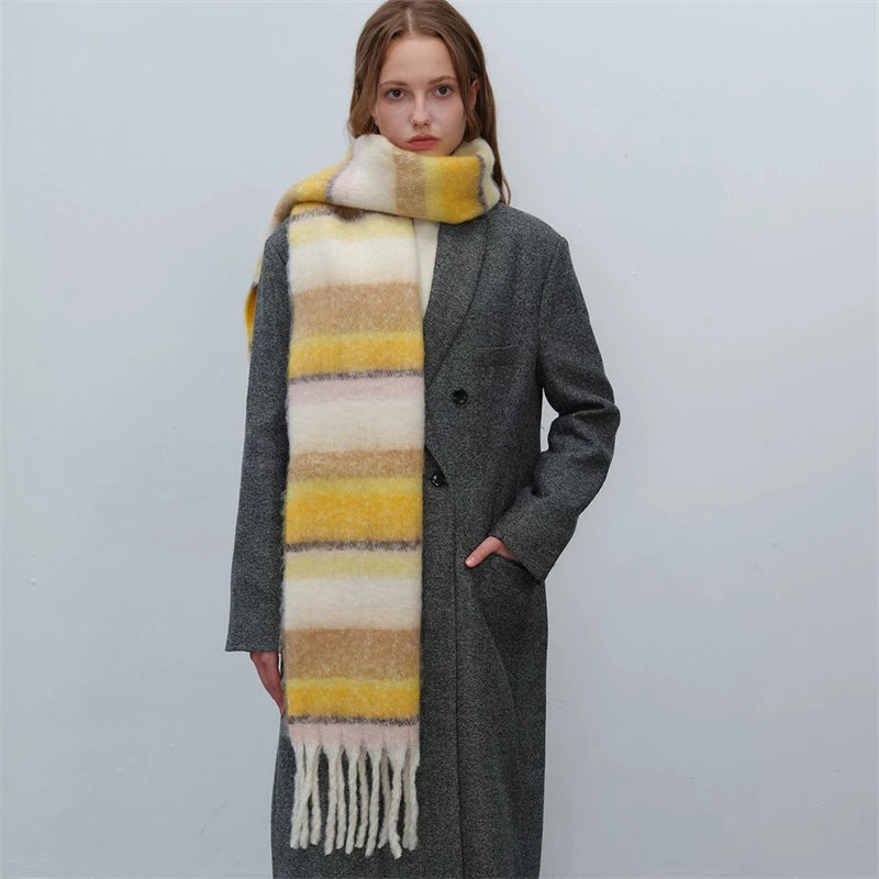 Women's Fashion Winter Warm Cashmere Plaid Tassel Wrap Shawl