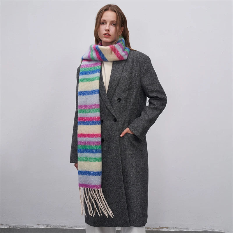 Women's Fashion Winter Warm Cashmere Plaid Tassel Wrap Shawl