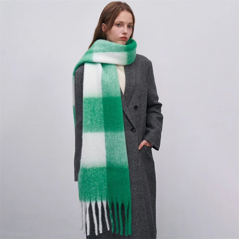 Women's Fashion Winter Warm Cashmere Plaid Tassel Wrap Shawl