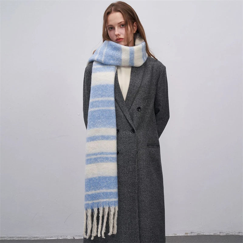 Women's Fashion Winter Warm Cashmere Plaid Tassel Wrap Shawl