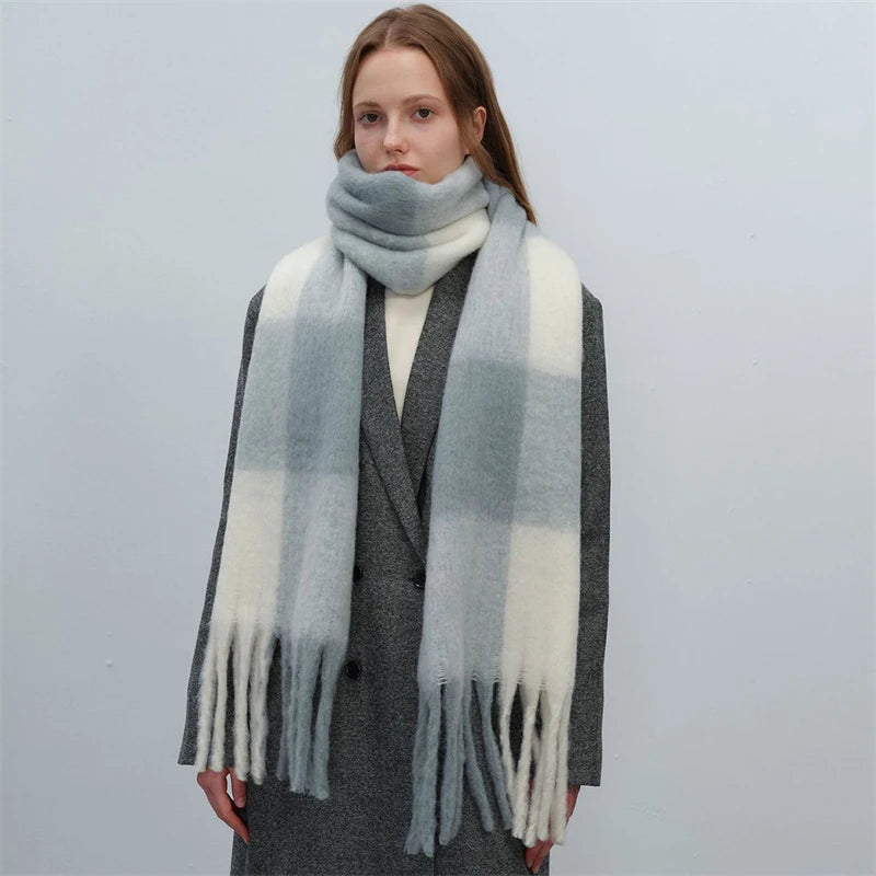 Women's Fashion Winter Warm Cashmere Plaid Tassel Wrap Shawl