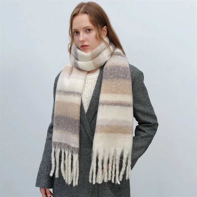 Women's Fashion Winter Warm Cashmere Plaid Tassel Wrap Shawl