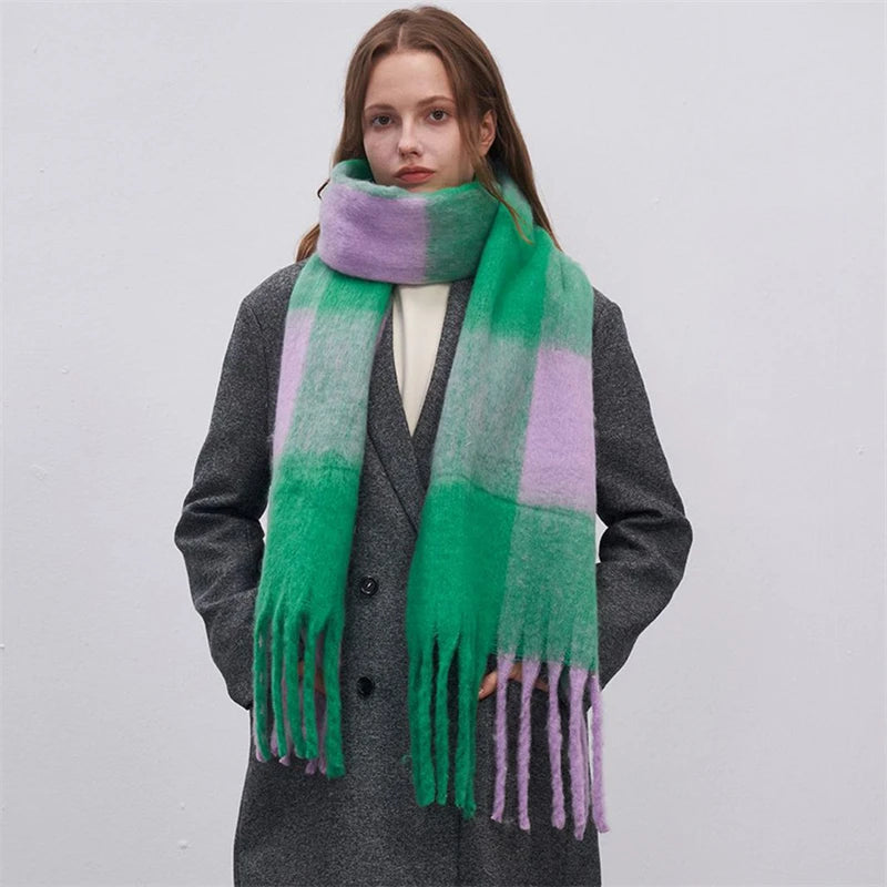 Women's Fashion Winter Warm Cashmere Plaid Tassel Wrap Shawl