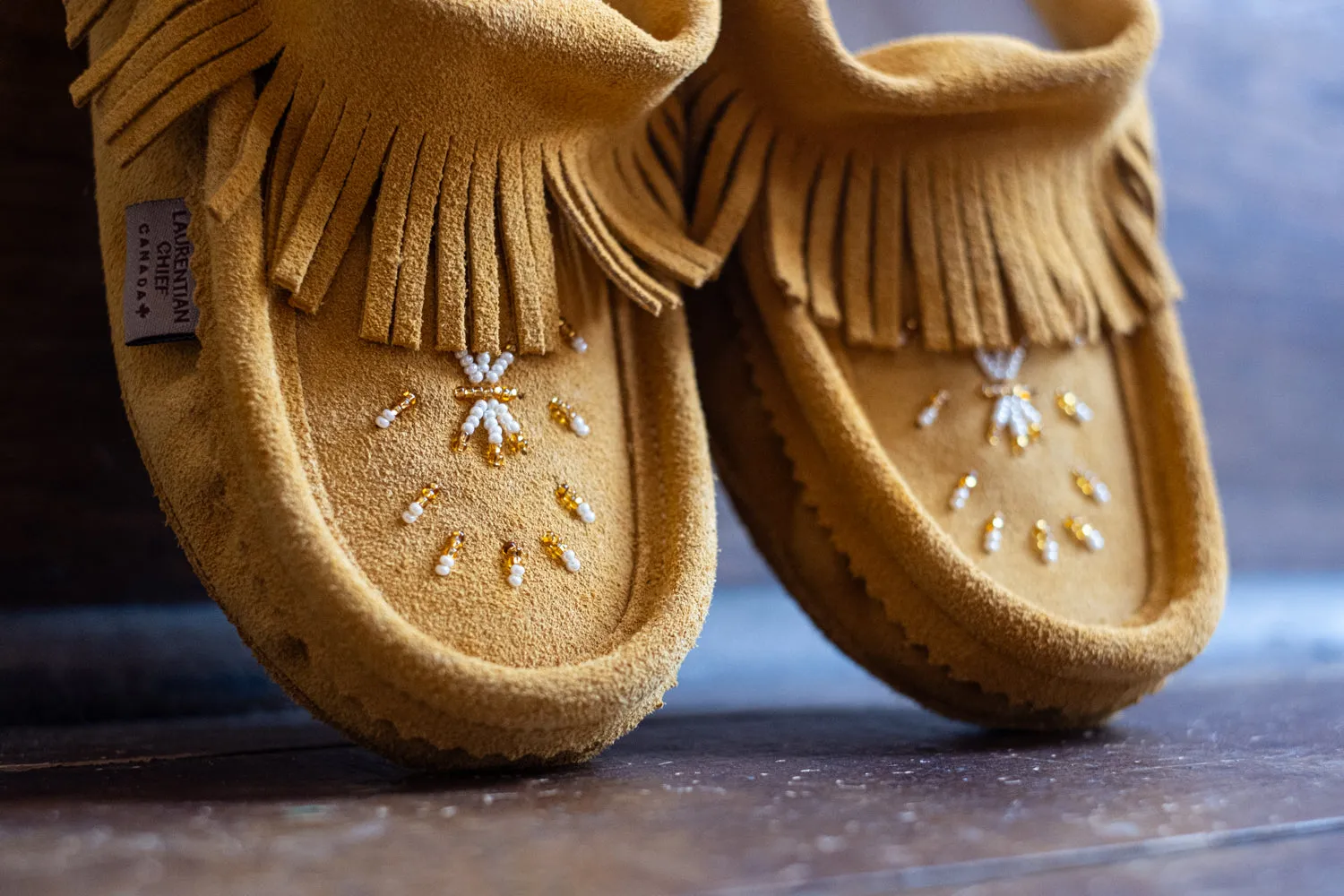 Women's Fringed Soft Sole Suede Beaded Moccasins