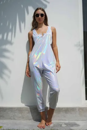 Womens Holographic Overalls - Frosted