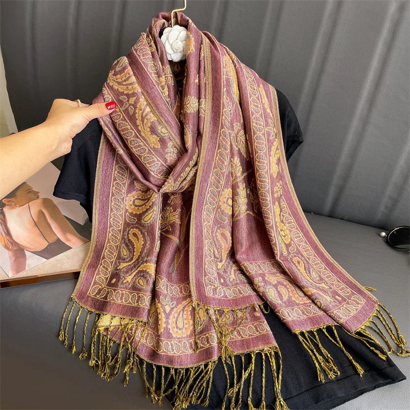 Women's Luxury Warm Winter Cashmere Printed Pashmina Wrap Shawl