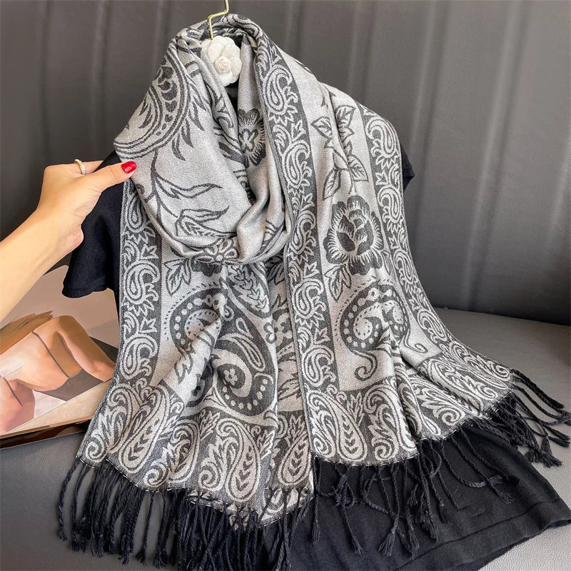 Women's Luxury Warm Winter Cashmere Printed Pashmina Wrap Shawl