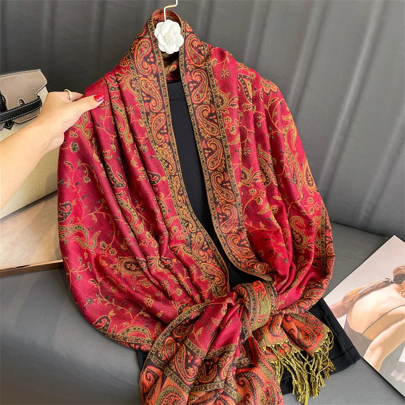 Women's Luxury Warm Winter Cashmere Printed Pashmina Wrap Shawl