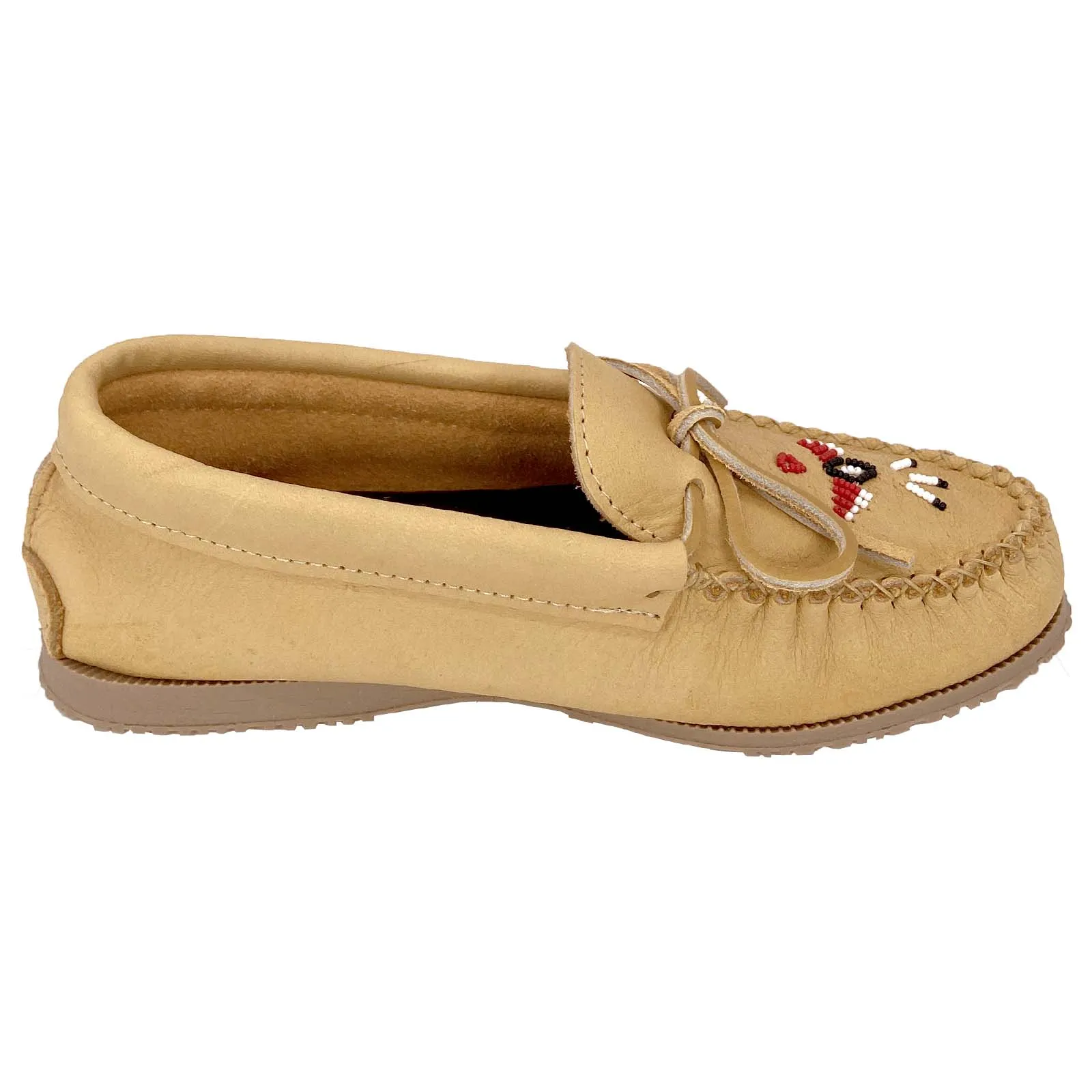 Women's Rubber Sole Beaded Moccasin Shoes