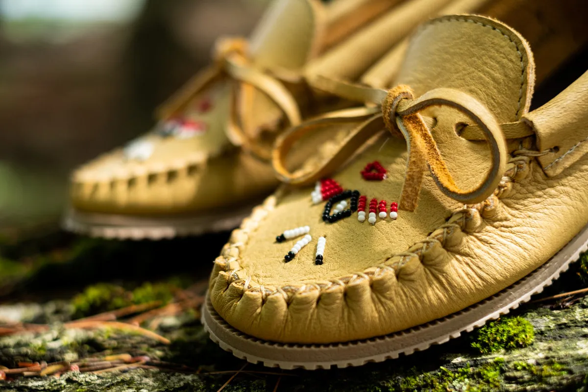 Women's Rubber Sole Beaded Moccasin Shoes