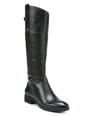 Women's Wide Calf Penny Round Toe Leather Low-Heel Riding Boots