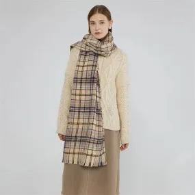 Women's Winter Cashmere Plaid Pattern Neck Wrap Big Tassel Shawl