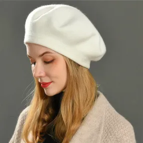 Women's Winter Cotton Wool Cashmere Blend Solid Knitted Beret Hat