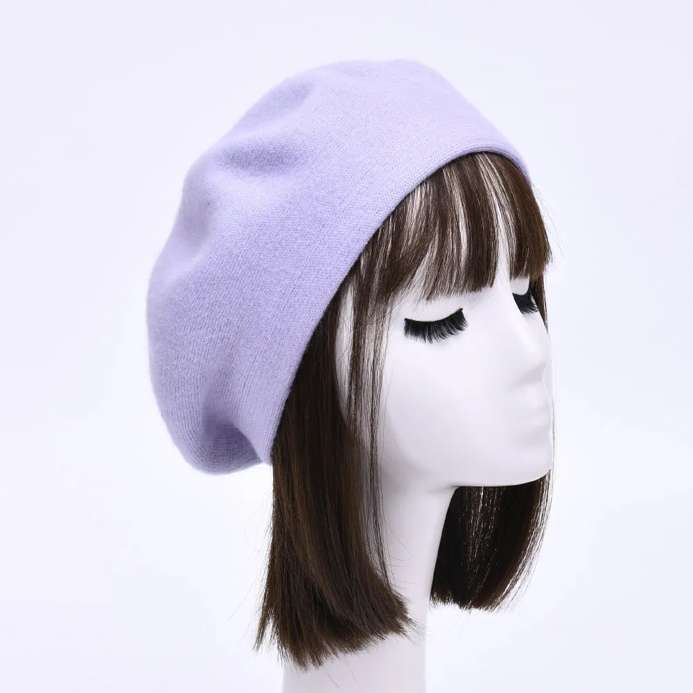 Women's Winter Cotton Wool Cashmere Blend Solid Knitted Beret Hat