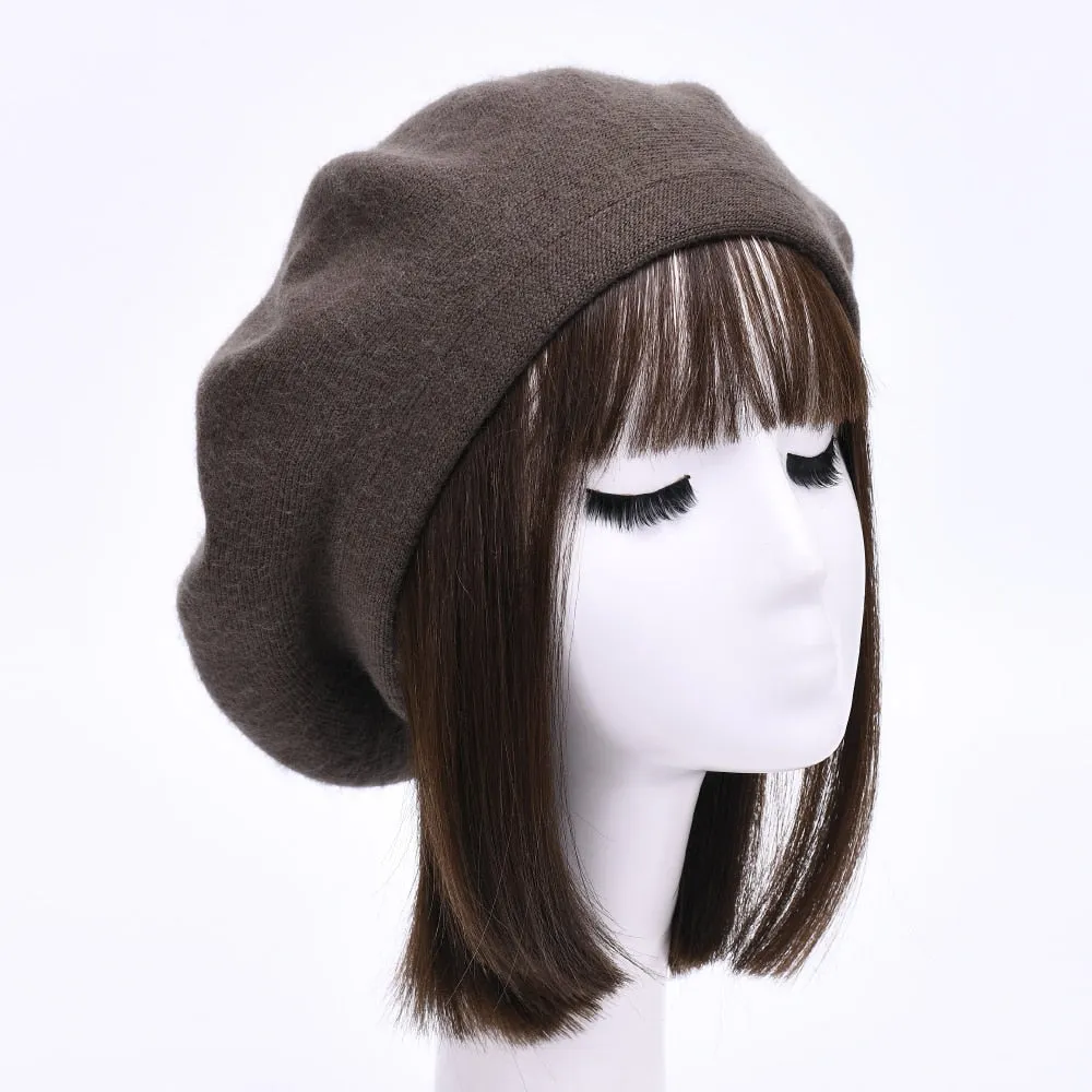 Women's Winter Cotton Wool Cashmere Blend Solid Knitted Beret Hat