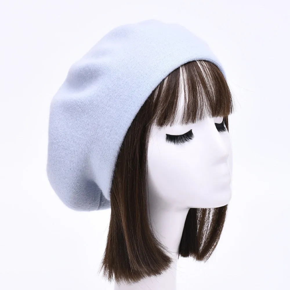 Women's Winter Cotton Wool Cashmere Blend Solid Knitted Beret Hat