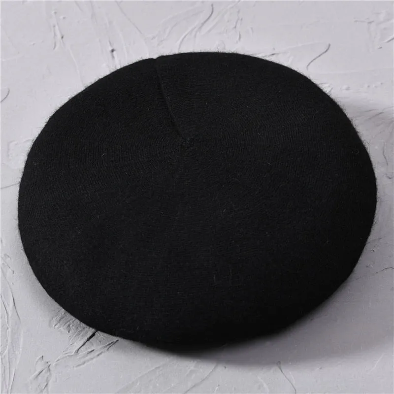 Women's Winter Cotton Wool Cashmere Blend Solid Knitted Beret Hat